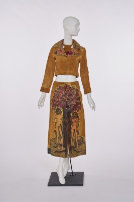 A J Cooper hand-painted suede and leather Adam & Eve ensemble, 1970s