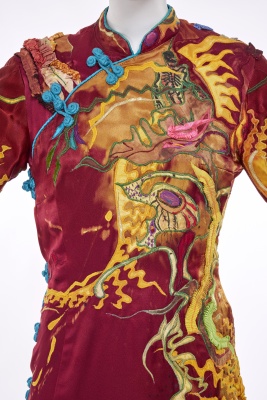 A Nina Vivian Huryn printed magenta satin 'Monkey Cup' dress, 1977 - 4