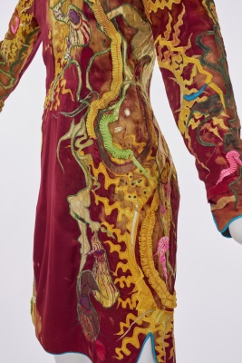 A Nina Vivian Huryn printed magenta satin 'Monkey Cup' dress, 1977 - 5