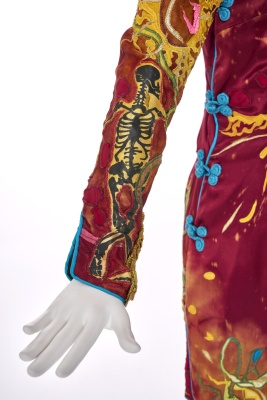 A Nina Vivian Huryn printed magenta satin 'Monkey Cup' dress, 1977 - 8