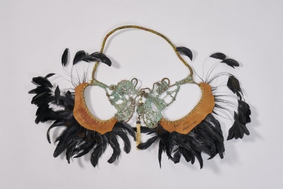An Alex and Lee 'Peace and Love' copper, leather and feather necklace, 1970s - 2