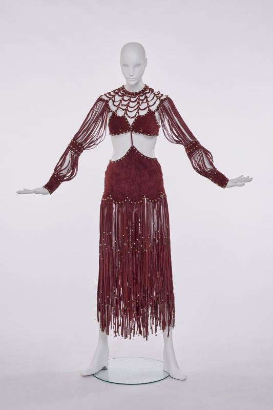 An oxblood suede dress, 1970s