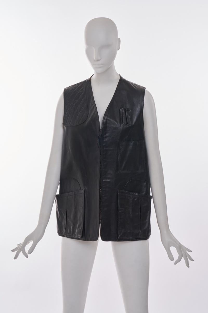 A Gucci men's black leather gilet, 1970s