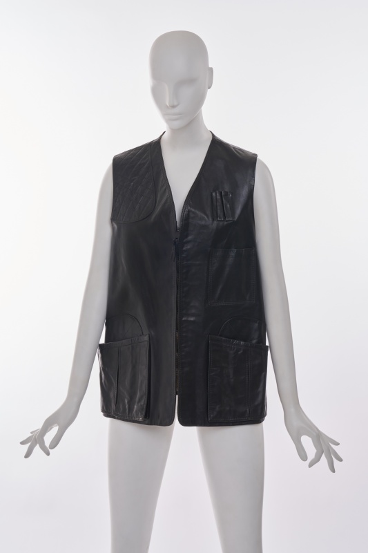 A Gucci men's black leather gilet, 1970s