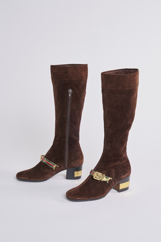 A pair of Gucci brown suede boots, 1970s