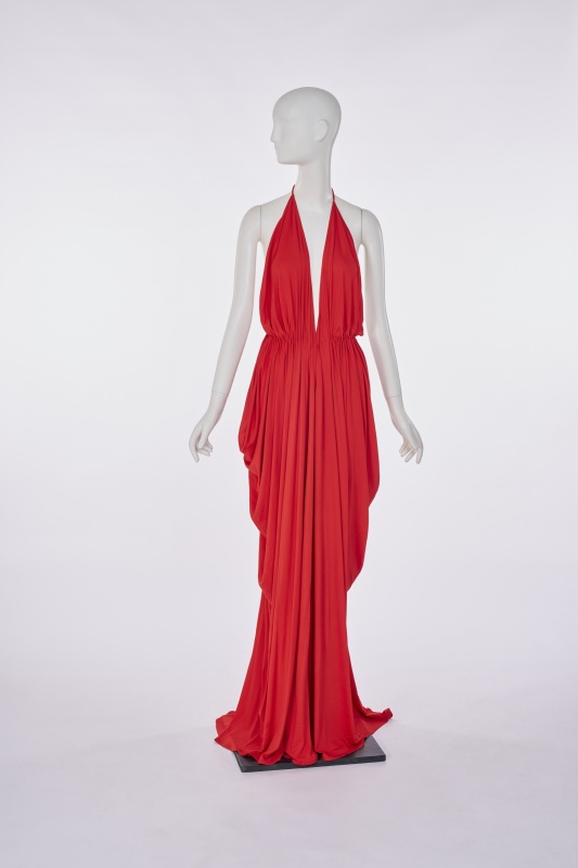 A Gnyuki Torimaru (Yuki) red Hurel silk jersey halterneck dress, 1990s remake of 1976