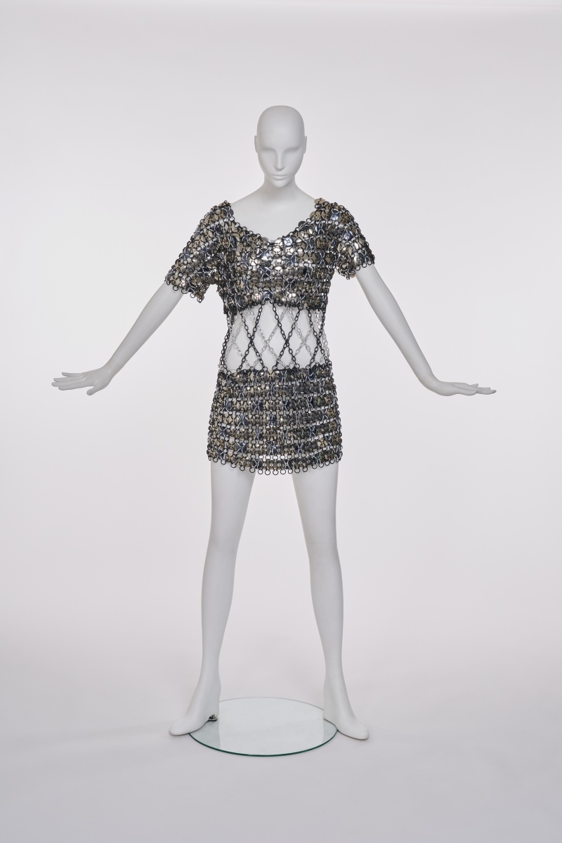 A Paco Rabanne metal chain and button mini dress, 1970s