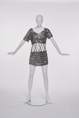 A Paco Rabanne metal chain and button mini dress, 1970s