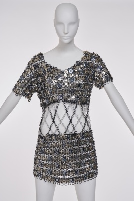 A Paco Rabanne metal chain and button mini dress, 1970s - 4