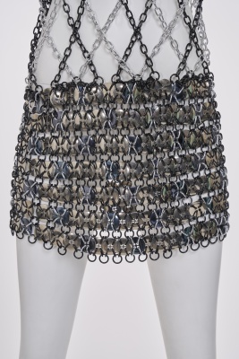 A Paco Rabanne metal chain and button mini dress, 1970s - 8
