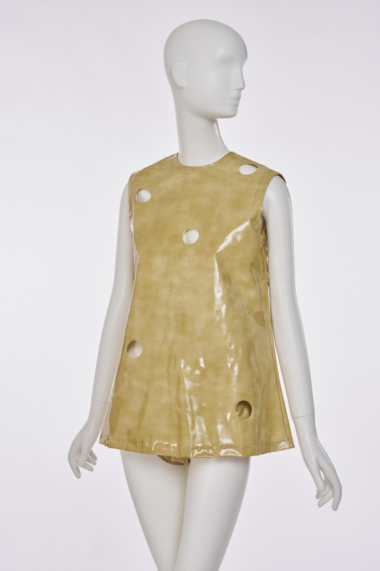 A Rudi Gernreich prototype beige vinyl minidress, circa 1967