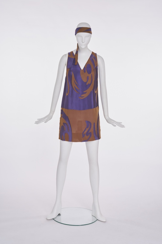 A Rudi Gernreich brown and purple mini dress, circa 1967