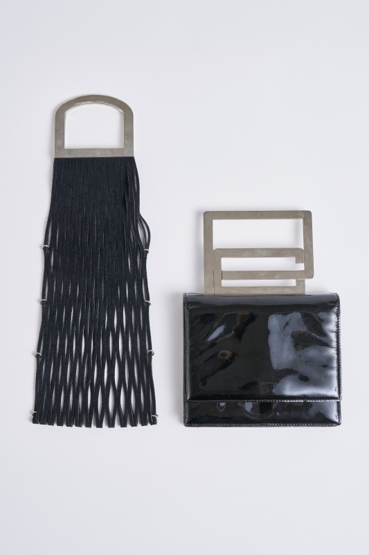 A Pierre Cardin black patent leather bag, 1960s