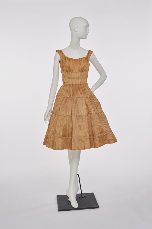 A Ceil Chapman pale cinnamon silk cocktail dress, 1958-60