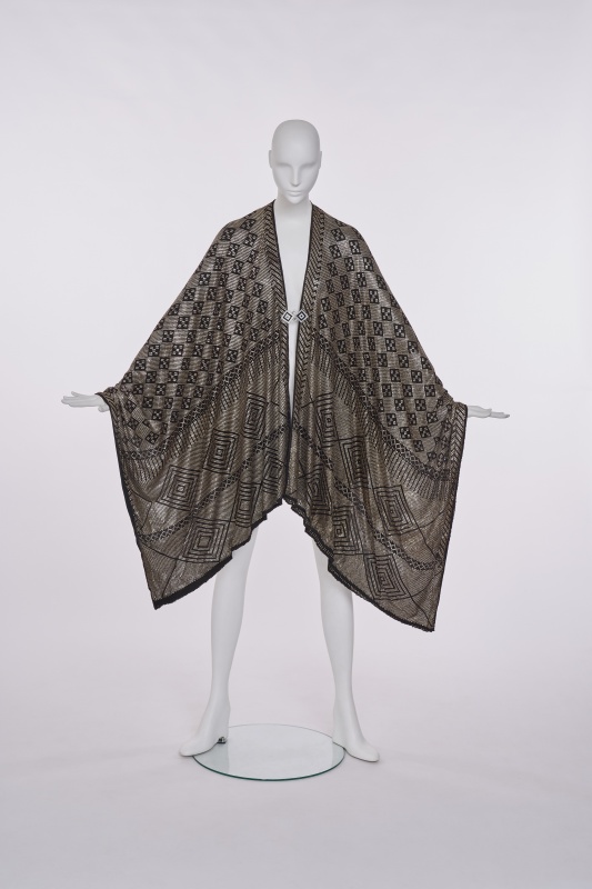 A fine opera cape made from 1920s Assuit/Azute stole panels