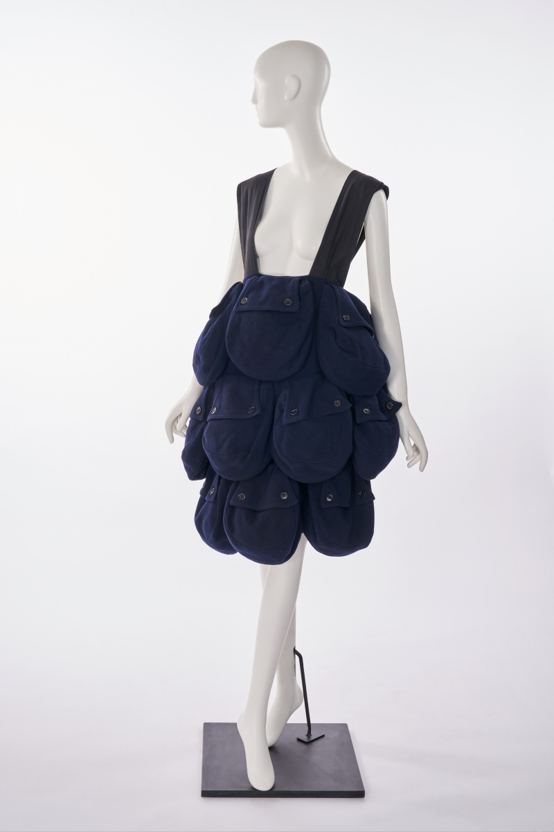 An unusual cotton and polyester pocket pinafore skirt, probably 2000s