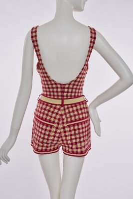 An Azzedine Ala&iuml;a red and beige checked stretch cotton ensemble, 'Tati' collection, Spring-Summer 1991 - 4
