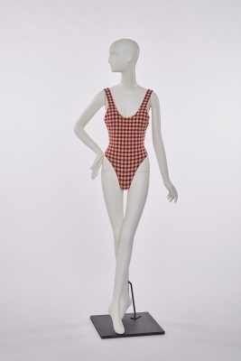 An Azzedine Ala&iuml;a red and beige checked stretch cotton ensemble, 'Tati' collection, Spring-Summer 1991 - 5