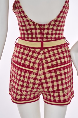 An Azzedine Ala&iuml;a red and beige checked stretch cotton ensemble, 'Tati' collection, Spring-Summer 1991 - 7
