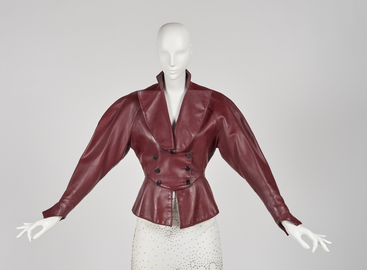 An Azzedine Alaia double-breasted oxblood leather jacket, Autumn-Winter 1985-86