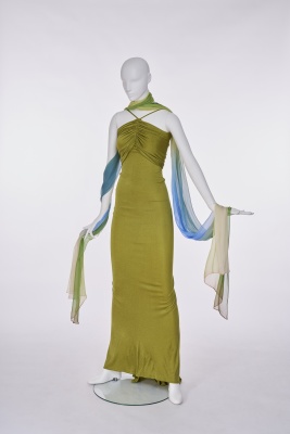 A Giorgio di Sant Angelo green stretch jersey evening gown and stole late 1980s - 3