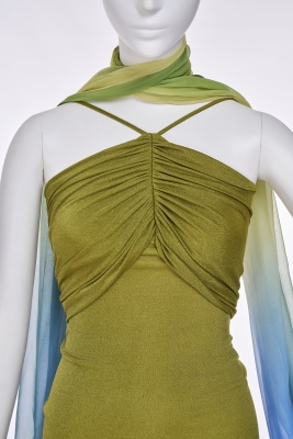 A Giorgio di Sant Angelo green stretch jersey evening gown and stole late 1980s - 6