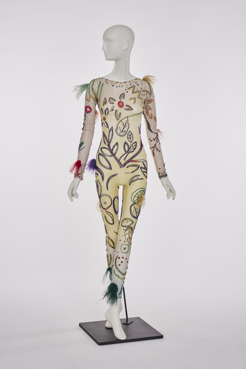 An embroidered mesh body suit, attributed to Georgio di Sant' Angelo, 1989