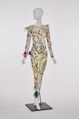 An embroidered mesh body suit, attributed to Georgio di Sant' Angelo, 1989
