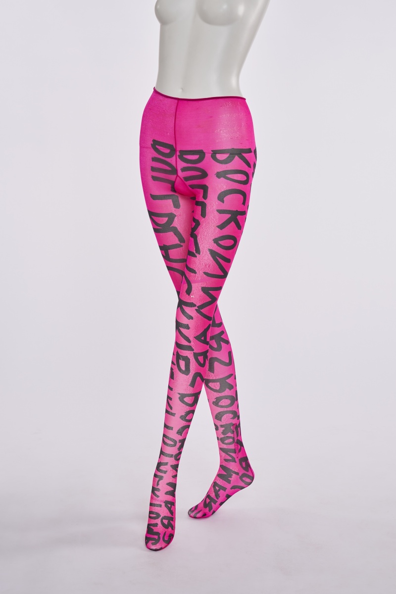 A pair of Stephen Sprouse pink and black printed nylon tights, Autumn-Winter 1984-85