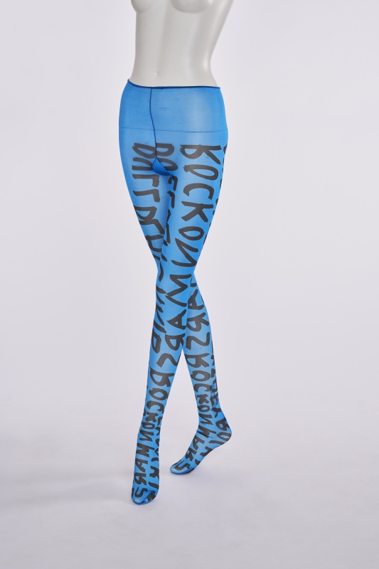 A pair of Stephen Sprouse blue and black printed nylon leggings, Autumn-Winter 1984-85