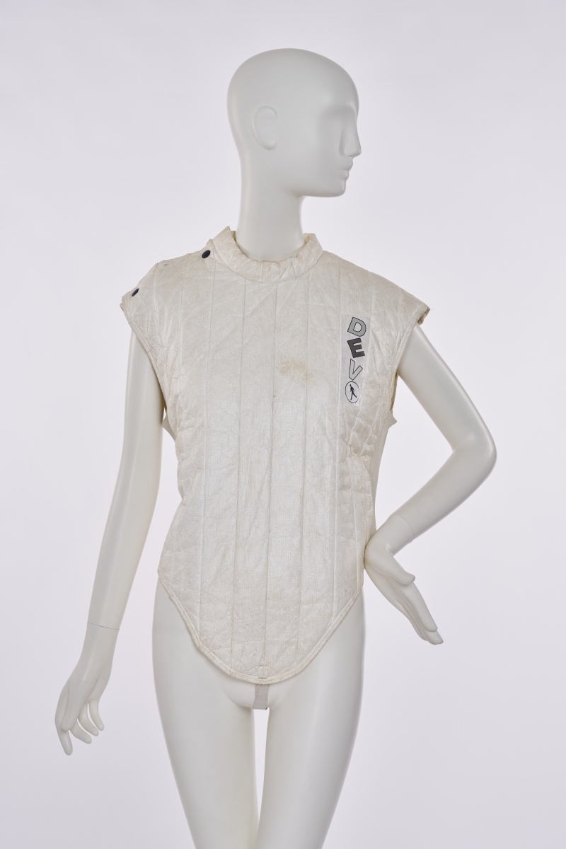 A Devo quilted Tyvek 'Action Vest' from the 'New Traditionalists' tour, 1981