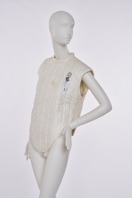A Devo quilted Tyvek 'Action Vest' from the 'New Traditionalists' tour, 1981 - 3