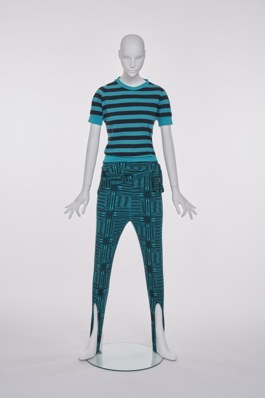 A BodyMap printed turquoise cotton jersey ensemble, 'Barbee takes a trip ...' collection, Spring-Summer 1985