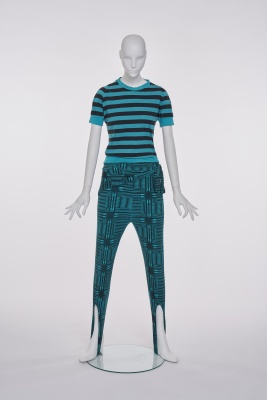 A BodyMap printed turquoise cotton jersey ensemble, 'Barbee takes a trip ...' collection, Spring-Summer 1985
