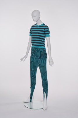 A BodyMap printed turquoise cotton jersey ensemble, 'Barbee takes a trip ...' collection, Spring-Summer 1985 - 2
