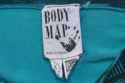 A BodyMap printed turquoise cotton jersey ensemble, 'Barbee takes a trip ...' collection, Spring-Summer 1985 - 6