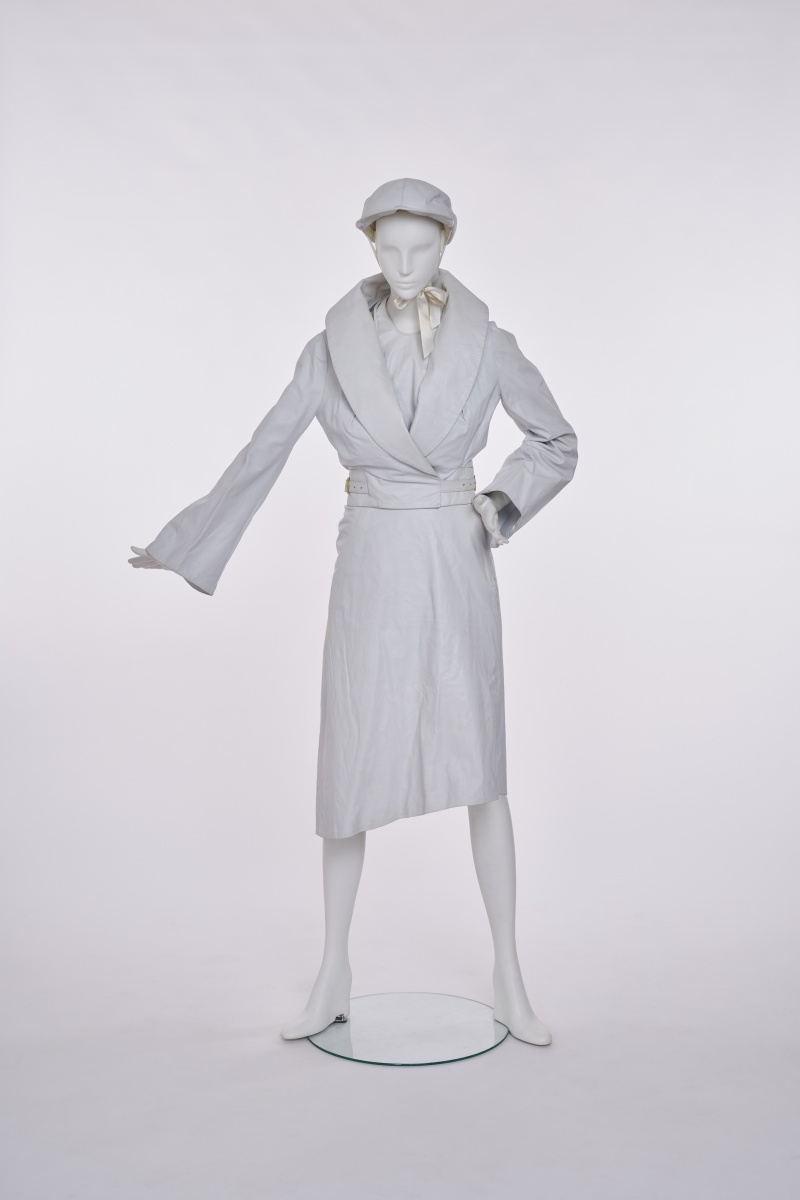 A Vivienne Westwood grey leather ensemble, 'Caf&eacute; Society' collection, Spring-Summer 1994