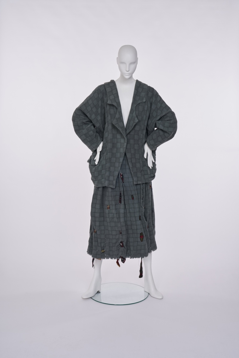A rare Westwood/McLaren blue-grey cotton ensemble, 'Punkature (Hobo)' collection, Spring-Summer 1983