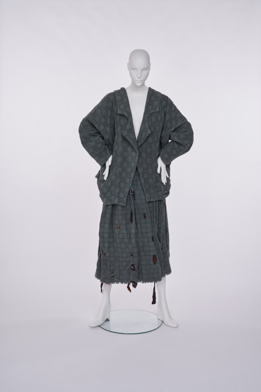A rare Westwood/McLaren blue-grey cotton ensemble, 'Punkature (Hobo)' collection, Spring-Summer 1983