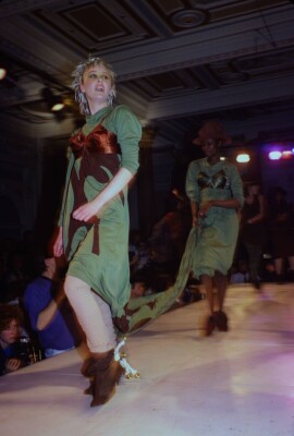 A Westwood/McLaren green toga dress, 'Nostalgia of Mud' (Buffalo) collection, Autumn-Winter 1982-83 - 2