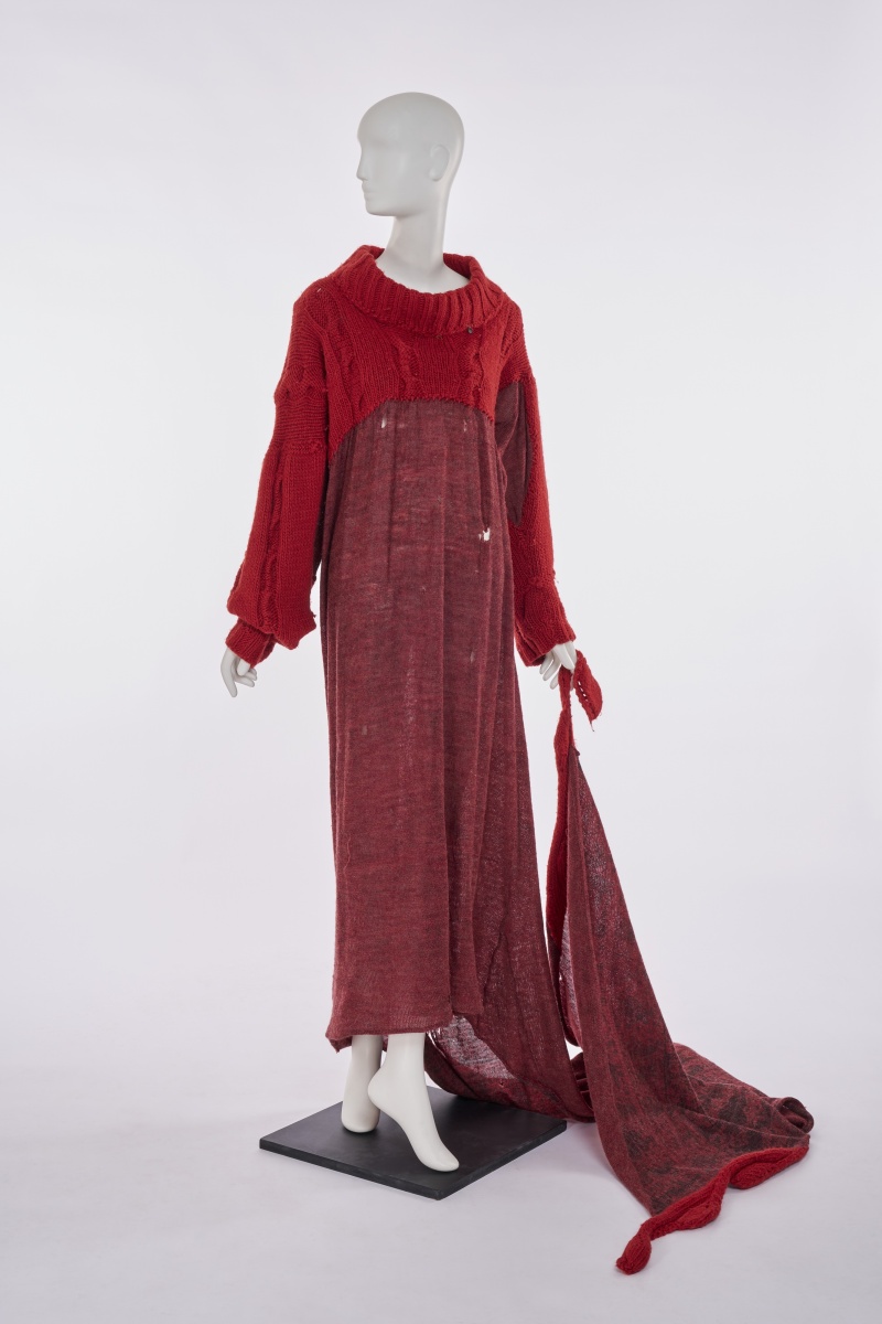 A Westwood/McLaren knitted wool Dancing Figures print toga dress, 'Nostalgia of Mud' (Buffalo) collection, Autumn-Winter 1982-83
