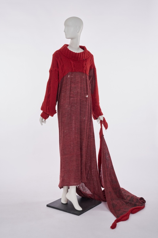 A Westwood/McLaren knitted wool Dancing Figures print toga dress, 'Nostalgia of Mud' (Buffalo) collection, Autumn-Winter 1982-83