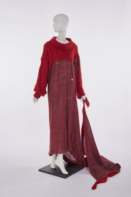 A Westwood/McLaren knitted wool Dancing Figures print toga dress, 'Nostalgia of Mud' (Buffalo) collection, Autumn-Winter 1982-83