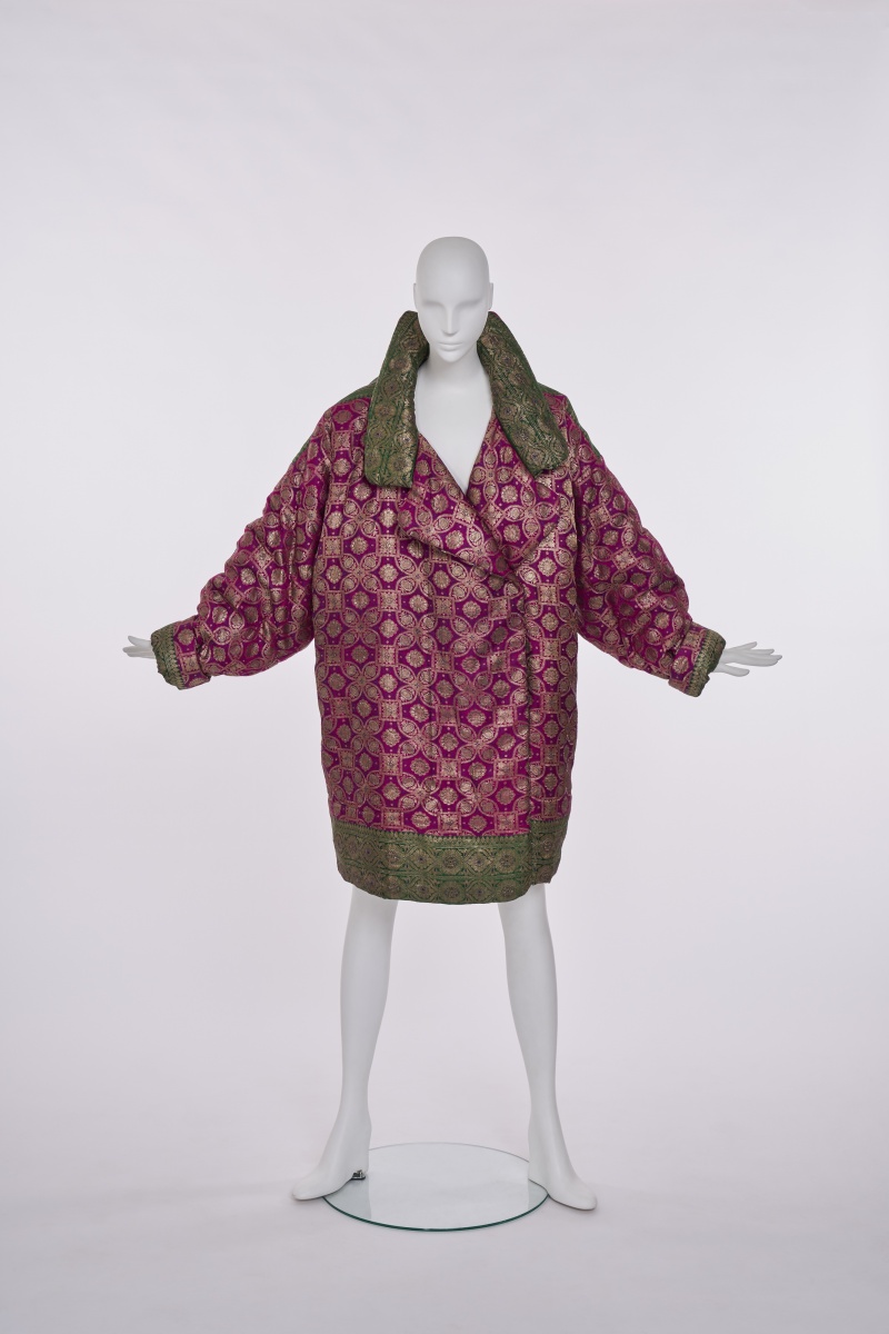 A Norma Kamali Indian brocaded silk padded cocoon coat, 1980s