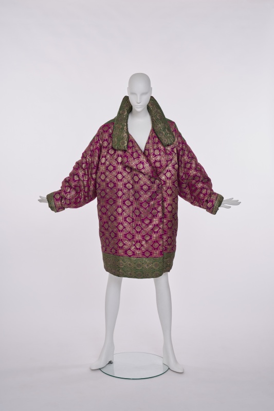 A Norma Kamali Indian brocaded silk padded cocoon coat, 1980s