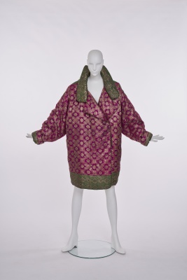 A Norma Kamali Indian brocaded silk padded cocoon coat, 1980s