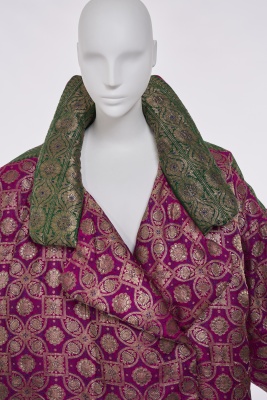 A Norma Kamali Indian brocaded silk padded cocoon coat, 1980s - 5