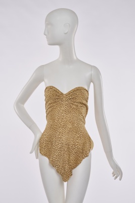 A Norma Kamali leopard print ultra-suede 'cave-girl' dress, 1980s