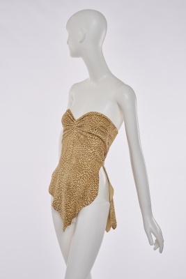 A Norma Kamali leopard print ultra-suede 'cave-girl' dress, 1980s - 2