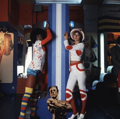A Mr Freedom black and orange baseball suit, designed by Diana Crawshaw, 1971 - 6